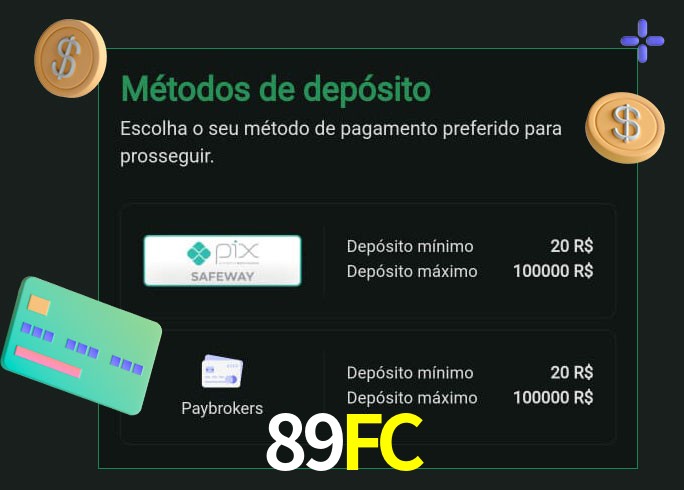 O cassino 89FC oferece uma grande variedade de métodos de pagamento